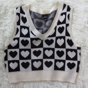 J.O.A. Black and White Heart V-Neck Sweater Vest